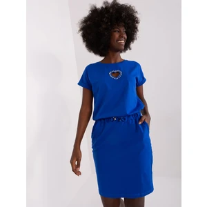 Cobalt blue sweatshirt dress with short sleeves