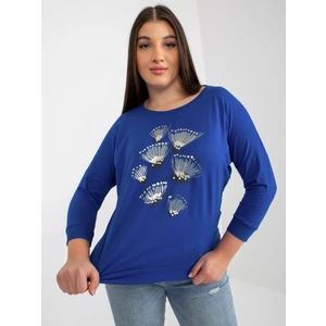 Women's dark blue blouse plus size with print