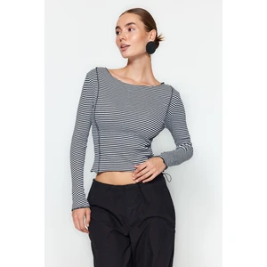 Trendyol Black Striped and Ribbed Ribbed Fitted Stretch Knitted Blouse