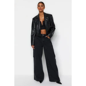 Trendyol Black High Derékkal Wide Leg farmer cargo zsebbel