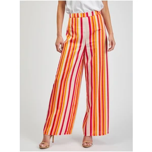 Red-yellow women's striped wide trousers ORSAY