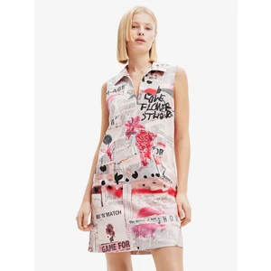 Pink and White Women Patterned Dress Desigual Loa - Women