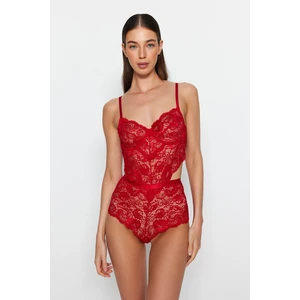 Trendyol Dark Red Lacy Window/Cut Out Detailed Snap-On Knitted Body