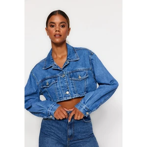 Trendyol Blue Extra Crop Denim Jacket