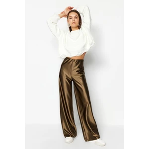 Trendyol Khaki Premium Satin Wideleg/Wide Leg Knitted Pants