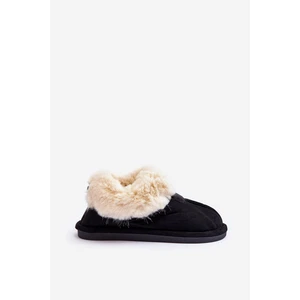 Women's slippers with fur, black Rope