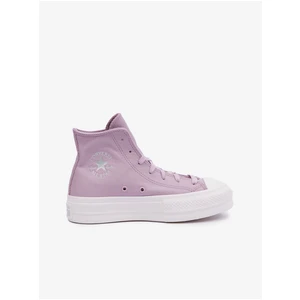 Light Purple Women's Leather Ankle Sneakers on the Converse Platform - Women