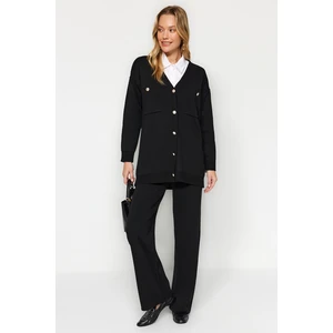 Trendyol Black Buttoned Cardigan-Pants Sweater Top-Upper Set