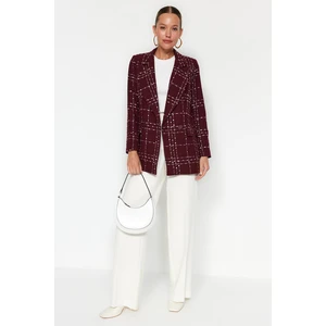 Trendyol Burgundy Oversize Woven Plaid Blazer Jacket