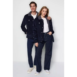 Trendyol Navy Blue Unisex Regular Fit Corduroy Coat.