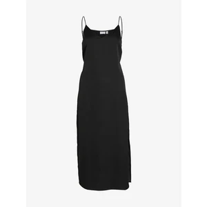 Black Ladies Satin Midishdresses VILA Ellette - Ladies