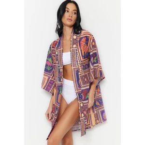 Trendyol Tropical Pattern Mini Woven 100% Cotton Kimono & Kaftan