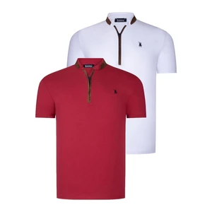 DUAL SET T8571 DEWBERRY ZIPPERED MENS T-SHIRT-WHITE-BURGUNDY