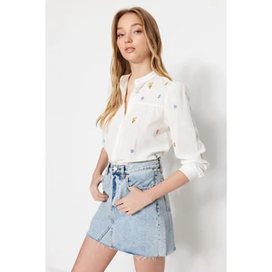 Trendyol Ecru Embroidered Woven Shirt