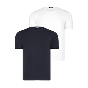 DUAL SET T8569 DEWBERRY BIKE COLLAR MENS T-SHIRT-DARK NAVY BLUE-SNOW WHITE