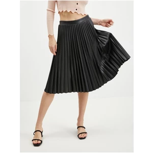 Orsay Black Leatherette Pleated Skirt - Women