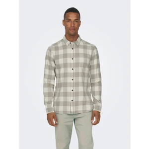 Beige-cream Men's Plaid Flannel Shirt ONLY & SONS Gud - Men