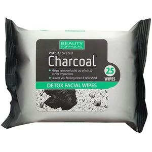 Beauty Formulas Kozmetické obrúsky s aktívnym uhlím Charcoal ( Detox Facial Wipes) 25 ks