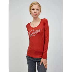Červené dámské tričko s dlouhým rukávem Guess Bryanna - Dámské