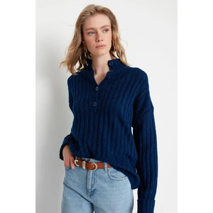 Trendyol Navy Blue Double Breasted Tie Detailed Knitwear Sweater