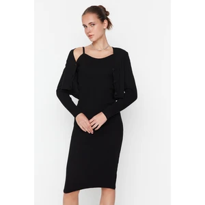 Trendyol Black Button Detailed Cardigan-Dress Knitwear Suit