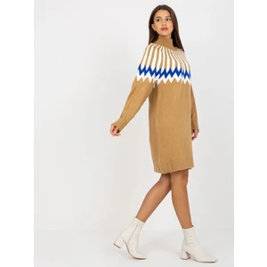 Camel knitted dress with patterns RUE PARIS