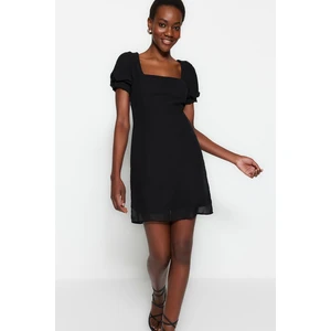 Trendyol Black Straight Cut Mini Woven Chiffon Lined Square Collar Dress