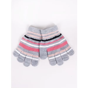 Yoclub Kids's Girls' Five-Finger Striped Gloves RED-0118G-AA50-005