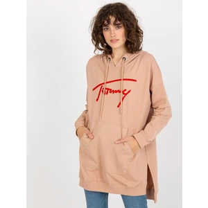 Women's Long Sweatshirt with Slit - Beige