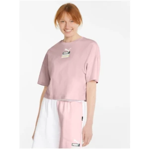 Pink Women's Loose Cropped T-Shirt Puma Brand Love - Women