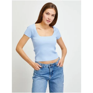 Light Blue Women's Ribbed Cropped T-Shirt Guess - Women