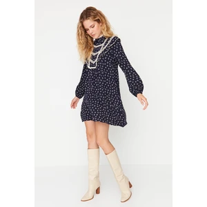 Trendyol Navy Blue Collar Detailed Patterned Dress