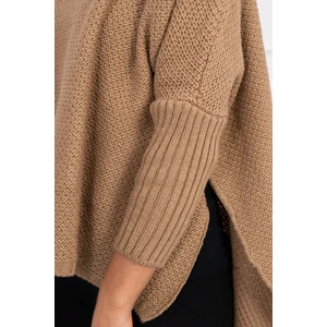 Turtleneck sweater and camel side slits