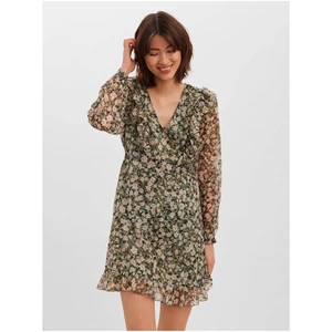 Green floral dress with ruffles VERO MODA Ina - Women