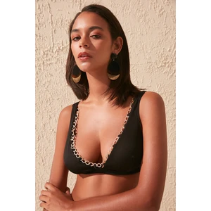 Trendyol Black Chain Detailed Textured Bikini Top