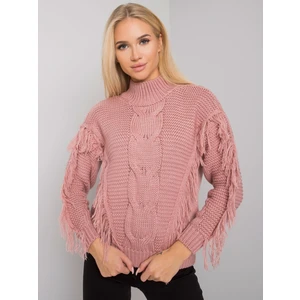 RUE PARIS Dusty pink turtleneck with fringe