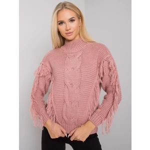 RUE PARIS Dusty pink turtleneck with fringe