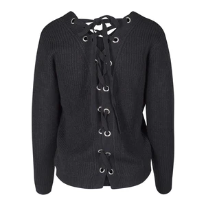 Ladies Back Lace Up Sweater black