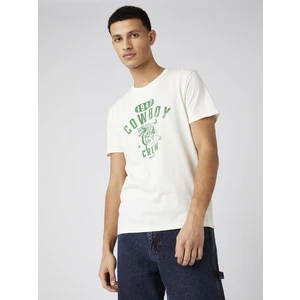 White Men's T-Shirt with Wrangler Print - Men's