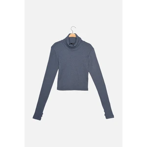 Trendyol Indigo Turtleneck Finger Detailed Ribbed Knitted Blouse