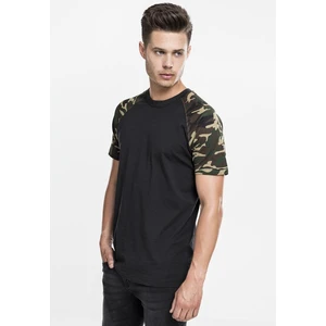 Raglan tričko s kontrastnými čiernymi/woodcamo rukávmi