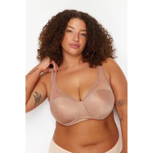 Trendyol Curve Mink Hard Covered Mesh Detailed Gathering Ironable Plus Size Bra