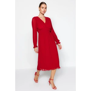 Trendyol Red Pleated Lined Chiffon Woven Dress