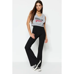 Trendyol Black Ribbed Flare / Flare Leg High Derék, Stretchy kötött Leggings Nadrág