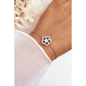 Delicate Women's Silver Bracelet with Flower