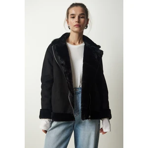 Happiness İstanbul Women's Black Shearling Nubuck Coat