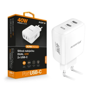 Aligator chytrý síťový adaptér, Power Delivery 40W, 2xUSB-C, bílá