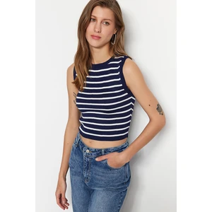 Trendyol Navy Blue Crop Striped Knitwear Blouse