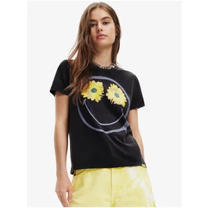 Black Women's T-Shirt Desigual Margarita Smiley - Women