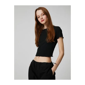 Koton Crop T-Shirt Short Sleeves Crew Neck Ruffle Detailed.